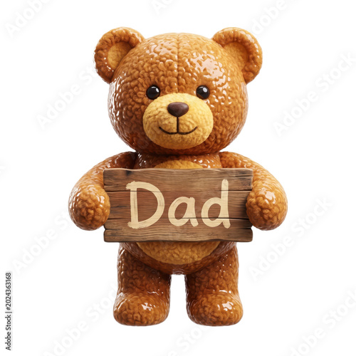 Dad Teddy Bear Plush Toy PNG Isolated on Transparent Background