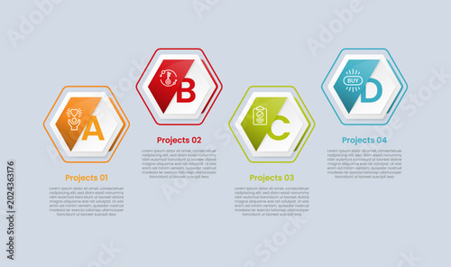 Foto hexagon base shape infographic with glossy gradient style with outline box with