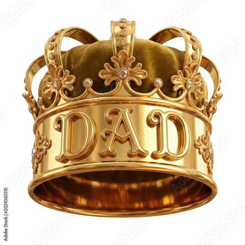 Golden King Crown DAD PNG Isolated on Transparent Background