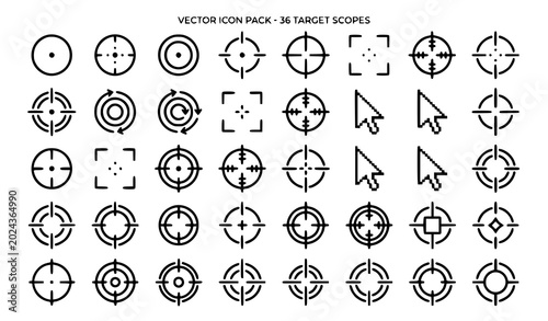 Fotografija Creative crosshair target scope sight icon pack with gaming tactical and camera