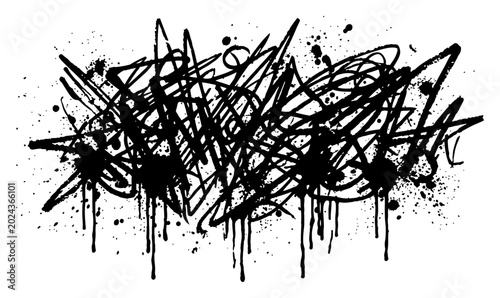 Quadro su tela Abstract chaotic scribbles and messy scrawls in graffiti ink drip style