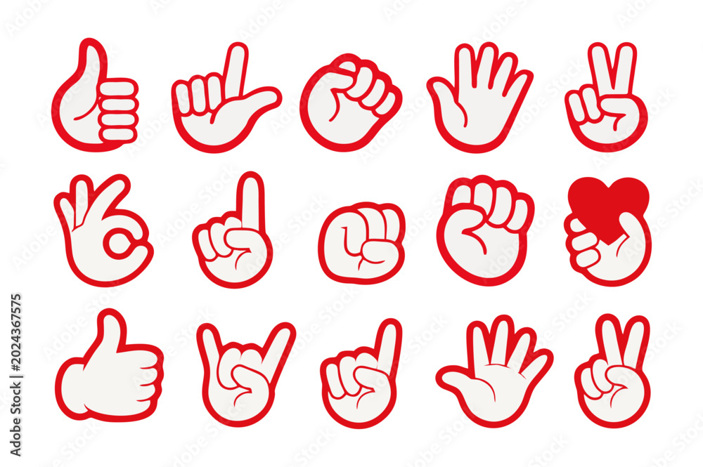 Fototapeta premium Hand-Drawn Vector Character Hand Gestures and Mascot Stickers Set
