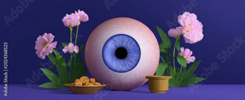 3D render of quirky oddball still life perfect for app promo like a colorful circus retreat.