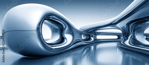Abstract Futuristic Glass Tunnel with Swirling Reflections and Bending Light