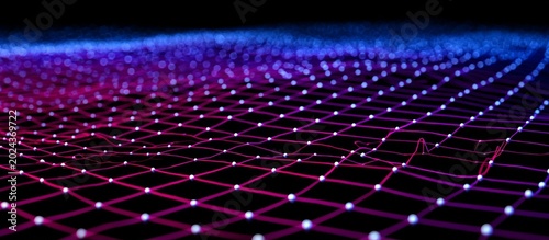 Abstract Futuristic Grid With Purple and Blue Neon Lights Glowing on Dark Background
