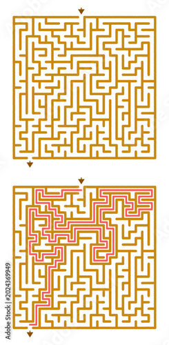 Expert level maze  isolated on white background.