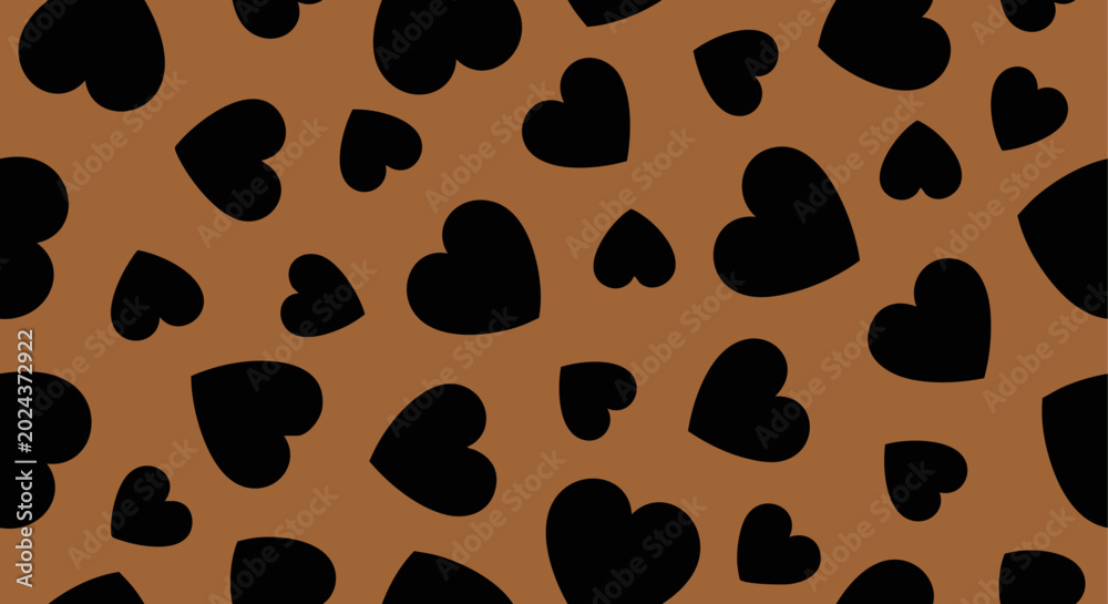 Fototapeta premium Seamless Black Hearts Pattern on Brown Background