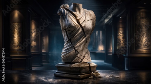 Aged cheese sculpture of venus de milo art gallery fine art dimly lit surreal concept of decay and beauty
