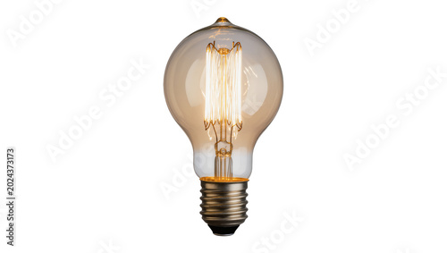Cuadro en lienzo Edison incandescent light bulb with glowing filament, isolated on transparent ba