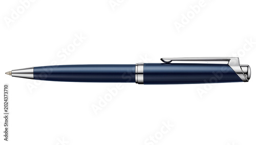 Schilderij op canvas Elegant metallic blue ballpoint pen with silver accents, isolated on transparent