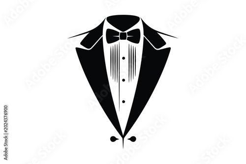 Black and white tuxedo bow tie and lapels on white background