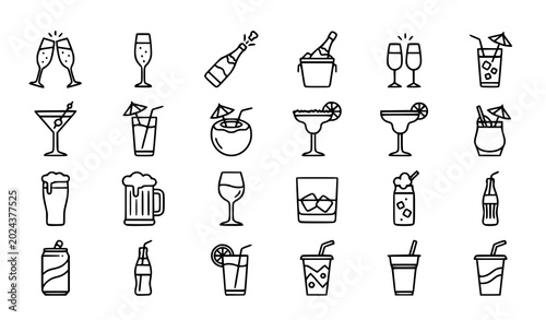 Foto Cocktail Beverage Drink and Bar Outline Icon Collection Vector
