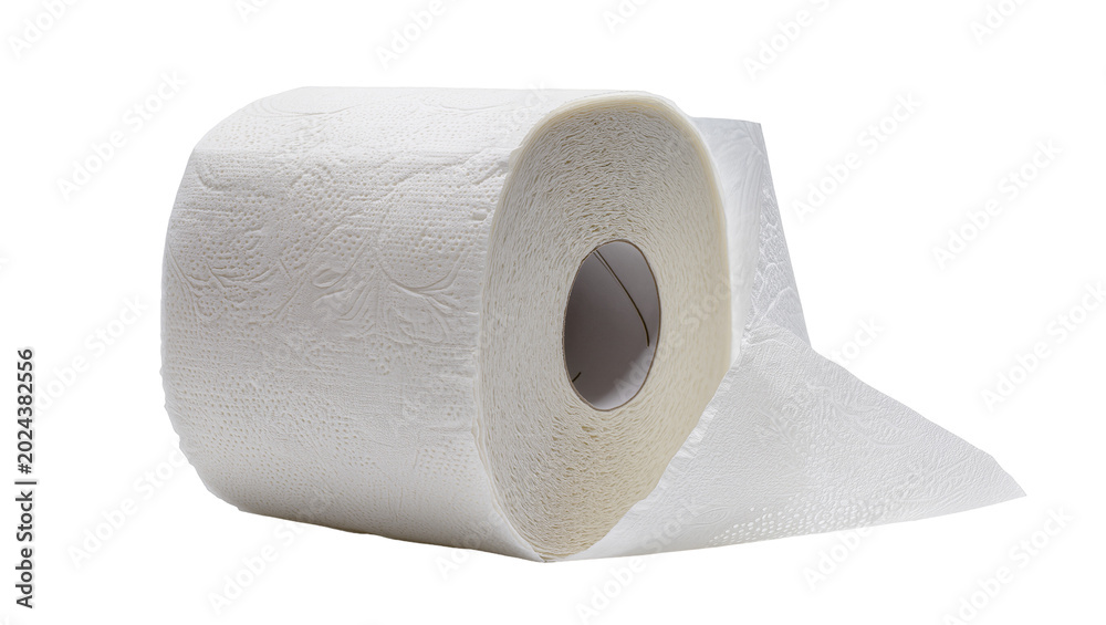 Fototapeta premium Soft white toilet paper roll with embossed pattern, isolated on transparent background