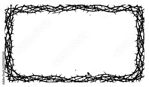 Obraz na płótnie Thorny branch rectangular frame with sharp spikes in clean stencil border style