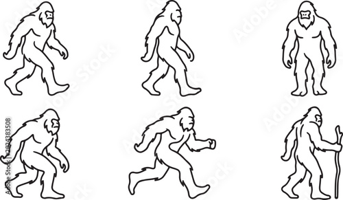 Minimal Line Art Bigfoot Vector Set