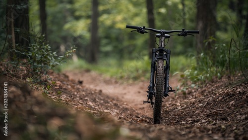 Mountain Bike on Forest Trail with Natural Light and Shallow Depth of Field