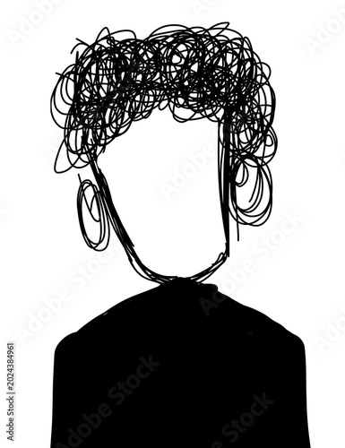 Foto Abstract Scribble Line Art of a Faceless Woman with Messy Curly Hair