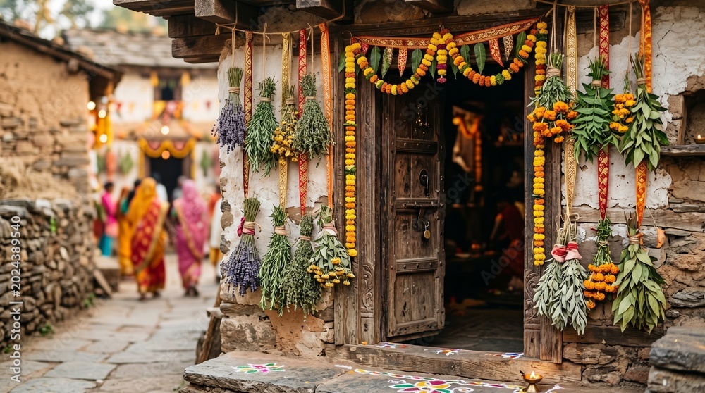 Fototapeta premium Traditional Indian house decorated for festival celebration in village 