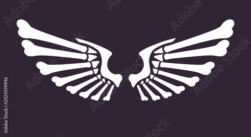 Skeletal wings graphic illustration made of white bones