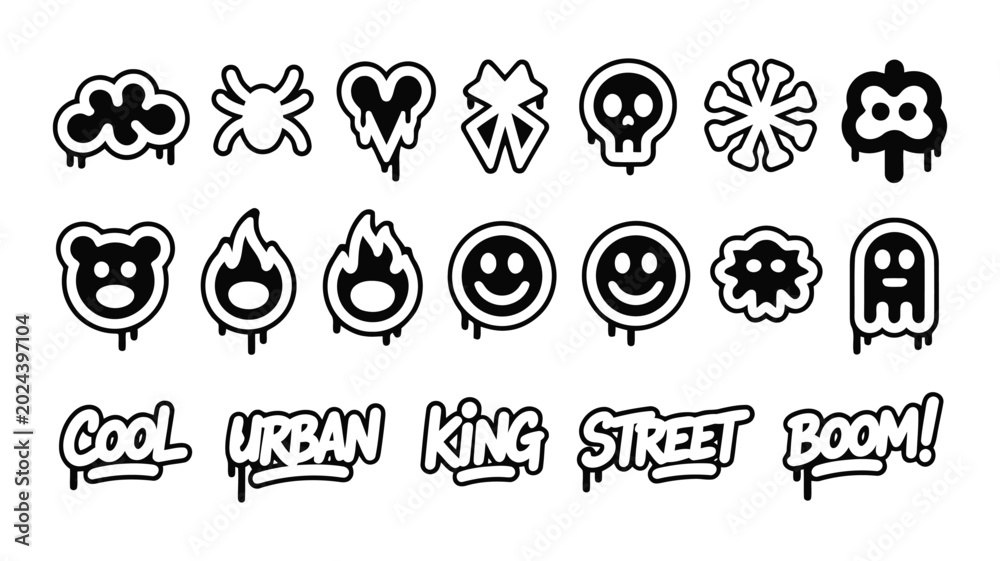 Obraz premium Black and white graffiti style and text with dripping paint effects