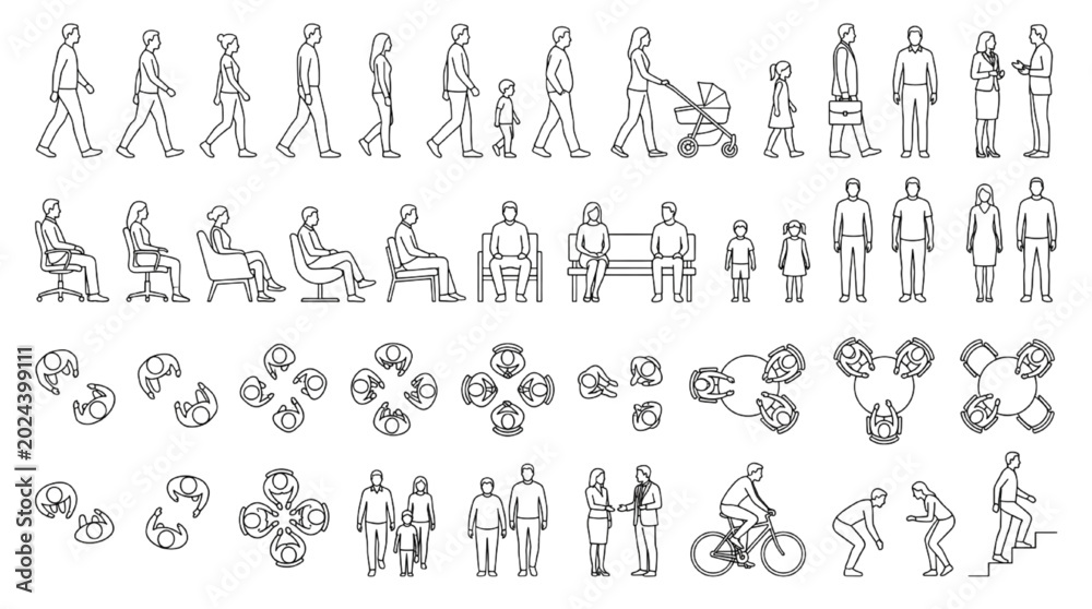 Obraz premium Comprehensive CAD collection of architectural figures, people, and furniture for design projects