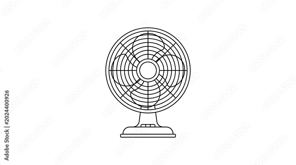 Obraz premium Detailed outline drawing of a vintage fan, a classic home appliance designed for cooling air circulation