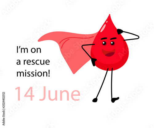 Εκτύπωση καμβά Blood donor day poster, Heroic drop character in red cape