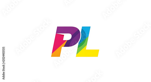 Vibrant 3 d letters p and l in gradient rainbow colors with shadow effect