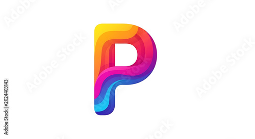 Vibrant 3 d letter d with gradient rainbow colors and glossy finish