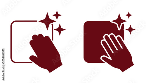 Tableau sur toile Cleaning service icons with hand wiping surface, maroon housekeeping symbols for