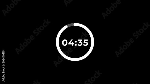 Five minute countdown animation on a transparent background.