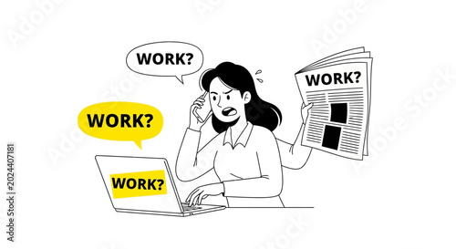 Tableau sur toile Stressed professional woman struggling with excessive workload and multiple tasks