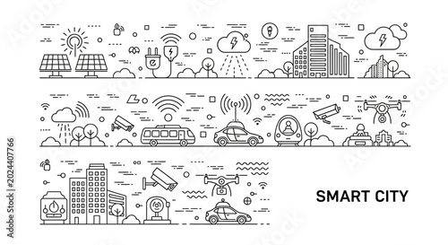 Smart City Technology Line Art Icons Collection.