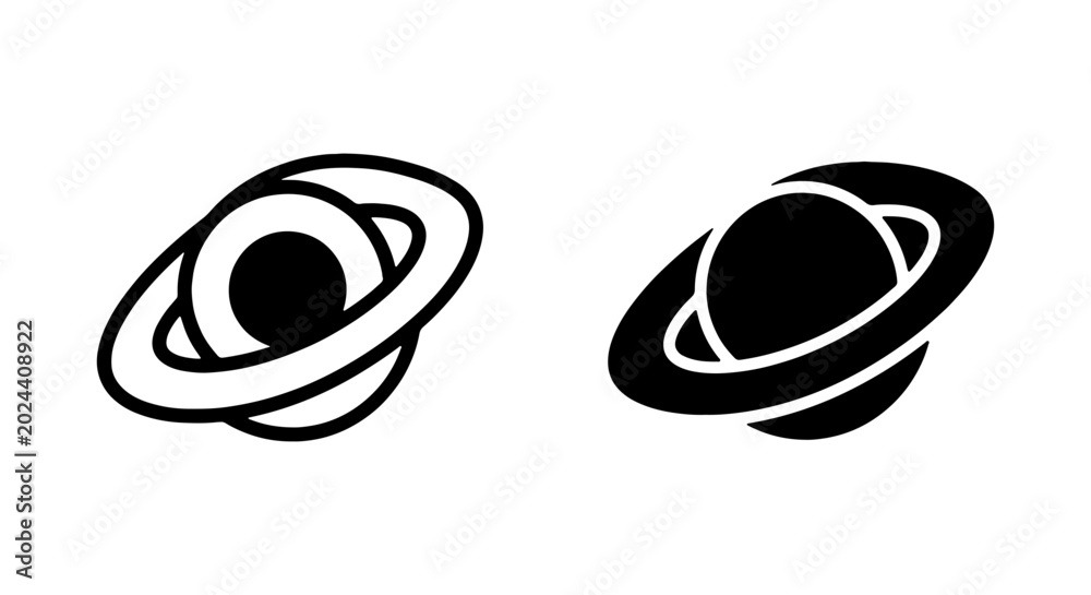 Obraz premium Planet Icons, Space Symbols, Cosmic Orbits, Celestial Body Graphics, Vector Art