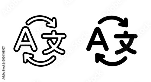 Foto Translation Icons, Language Exchange Symbols, Communication Arrows, Global Text