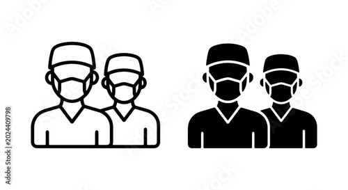 Two Medical Professionals Wearing Face Masks, Healthcare Icons, Doctor and Nurse Silhouette