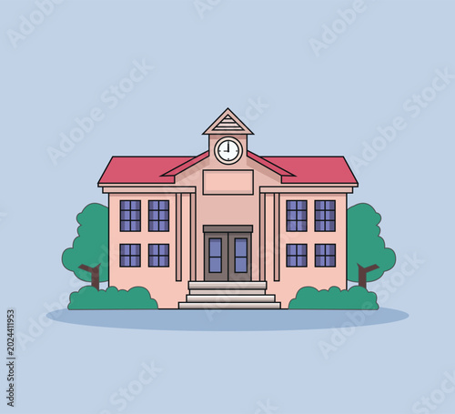school building with trees vector illustration