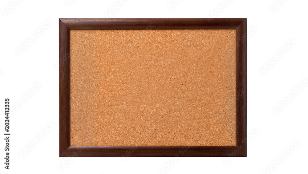 Fototapeta premium Rectangular cork board with dark wood frame, isolated on transparent background