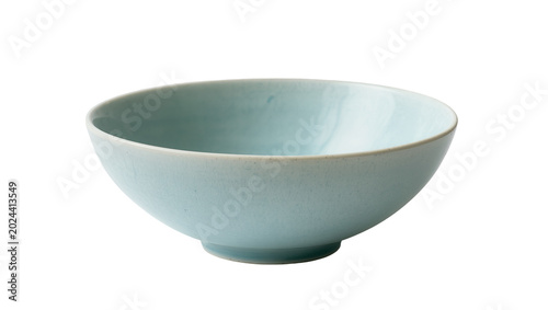 Fotografie Light blue ceramic bowl with subtle texture, isolated on transparent background