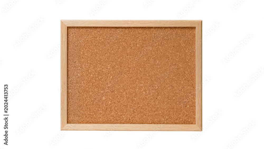 Fototapeta premium Natural cork bulletin board with light wood frame, isolated on transparent background