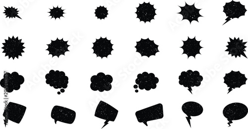 Speech bubble collection vector illustration featuring comic style dialogue clouds chat message icons modern communication elements for social media design and messaging apps