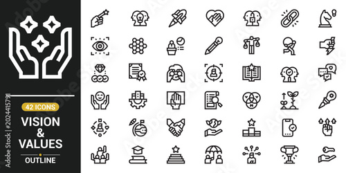 Tableau sur toile Vision and values icon set vector line illustration featuring business principle