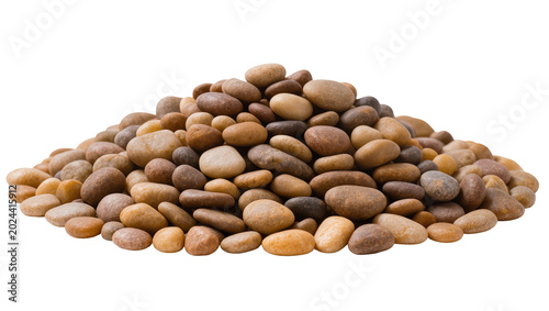 Photography Pile of smooth rounded natural river stones, isolated on transparent background