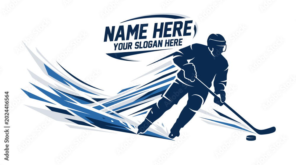 Obraz premium Dynamic Hockey Player Silhouette with Abstract Blue Streaks