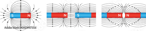 Fotografia Magnetic Field Lines of Bar Magnets Showing Attraction and Repulsion Design Vect