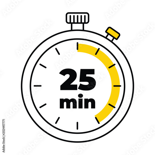 25 minutes analog clock icon white background design