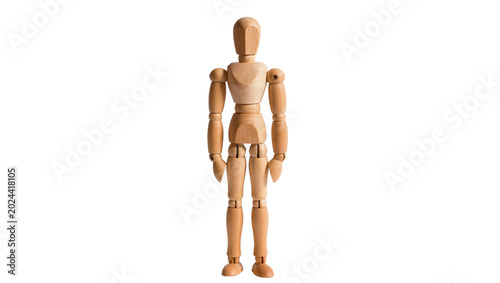 Bild auf Leinwand Wooden artist mannequin figure standing straight, isolated on transparent backgr