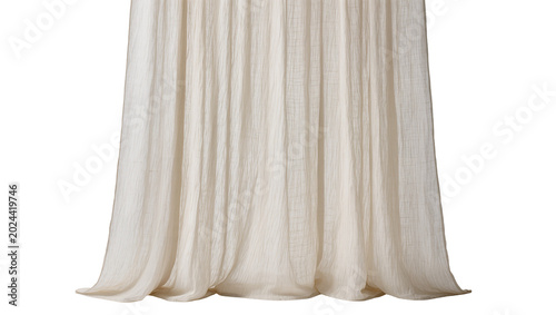 Bild auf Leinwand Sheer ivory textured fabric curtain with vertical pleats, isolated on transparen