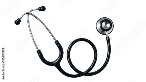Foto Black stethoscope with chrome accents, isolated on transparent background