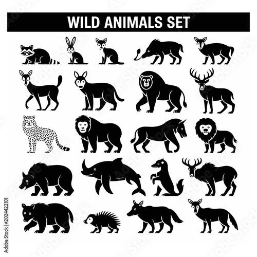 Photography Vector set depicting various wild animals in black silhouettes for creative desi